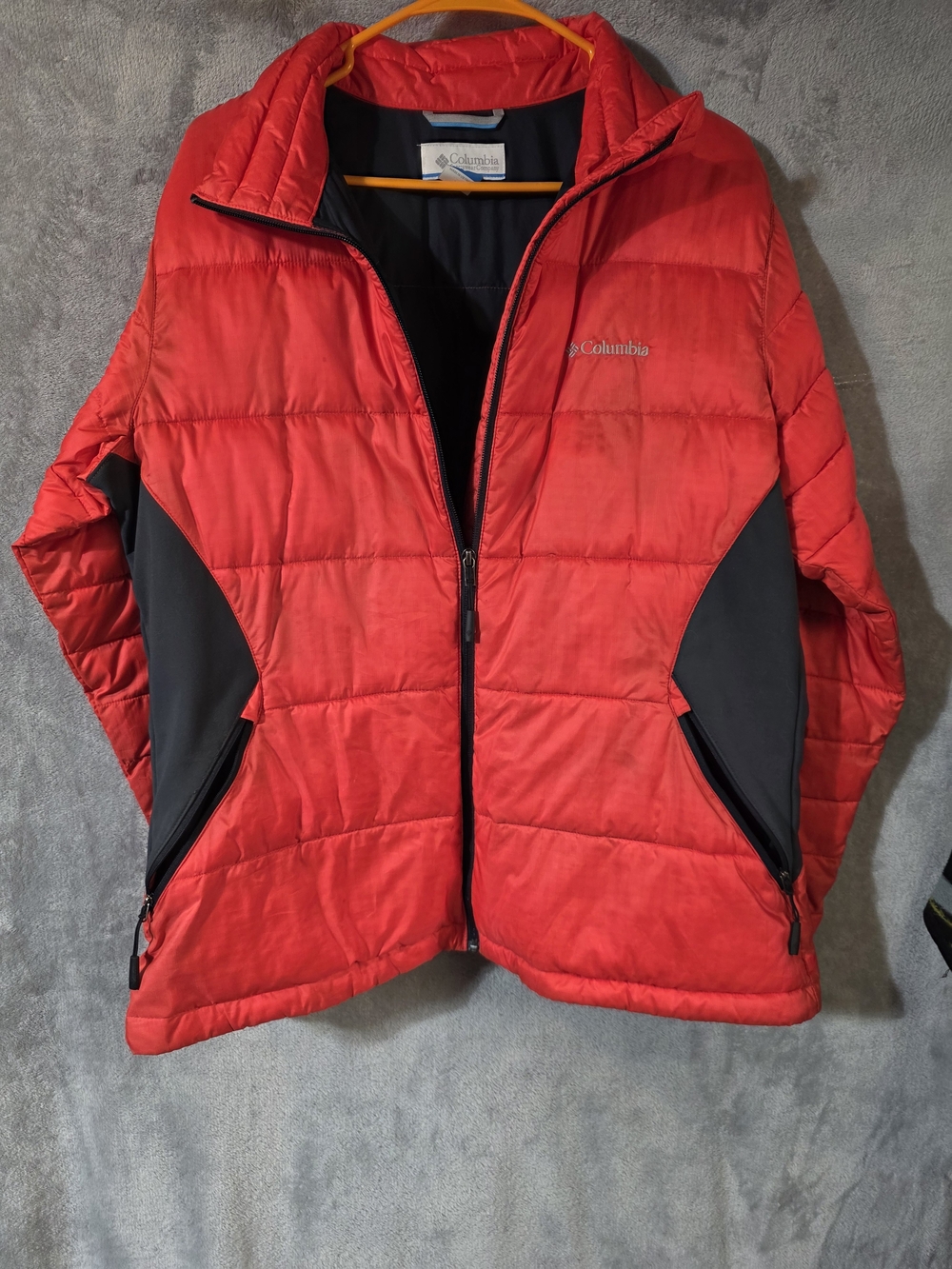 Columbia Red Puffer Jacket with Black Panels